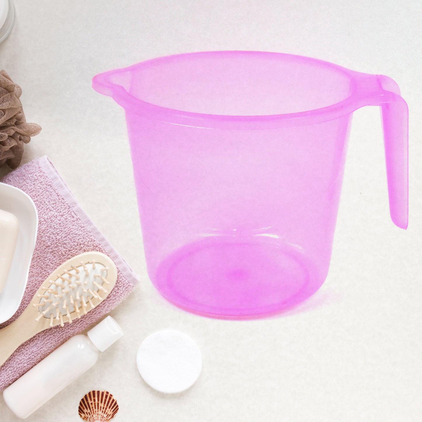 Plastic Round Transparent Bath Water Mug (5 Pc Mix Colour 1200 Ml)