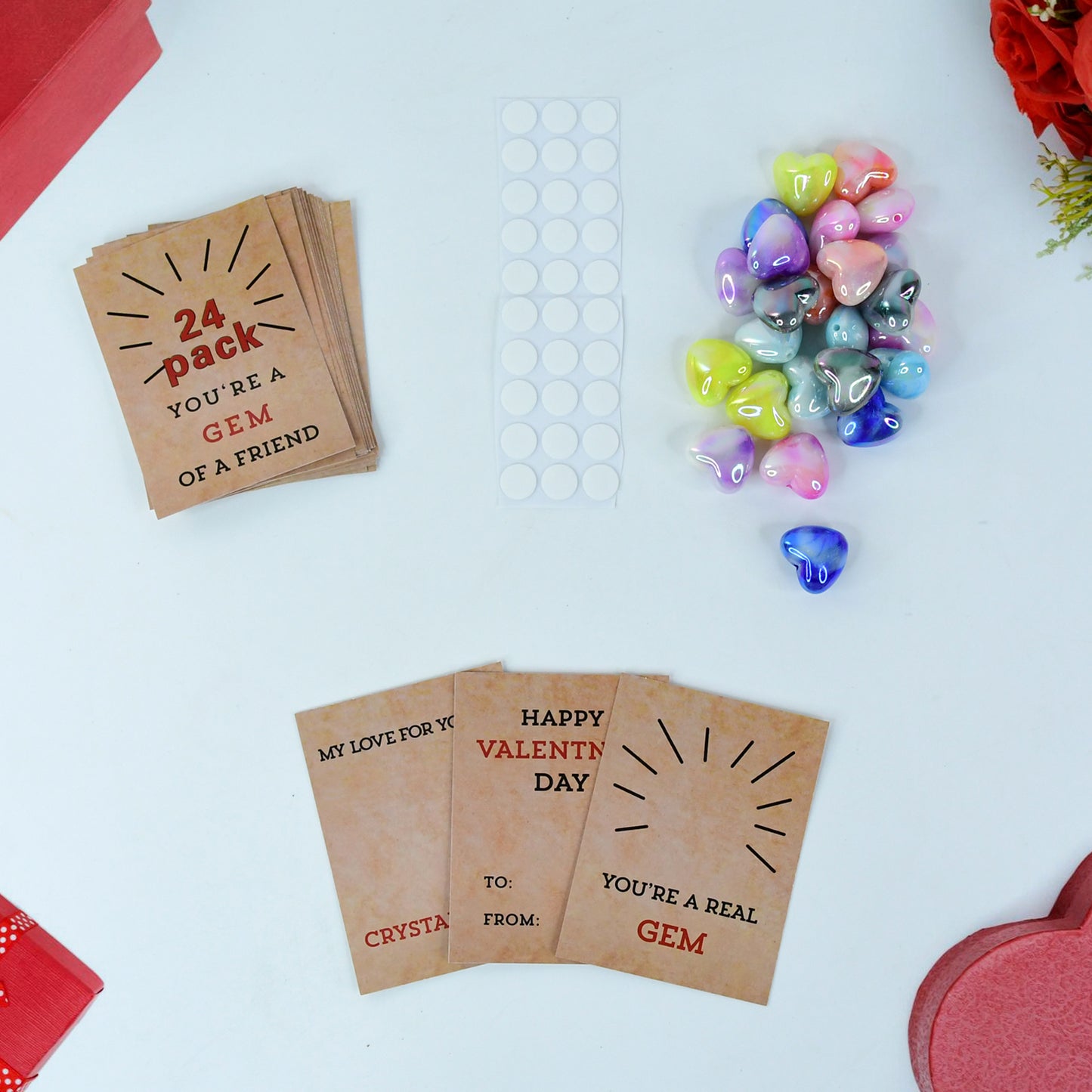 Heart-shaped Crystal Gem Valentines With Gift Cards (24 Pc)