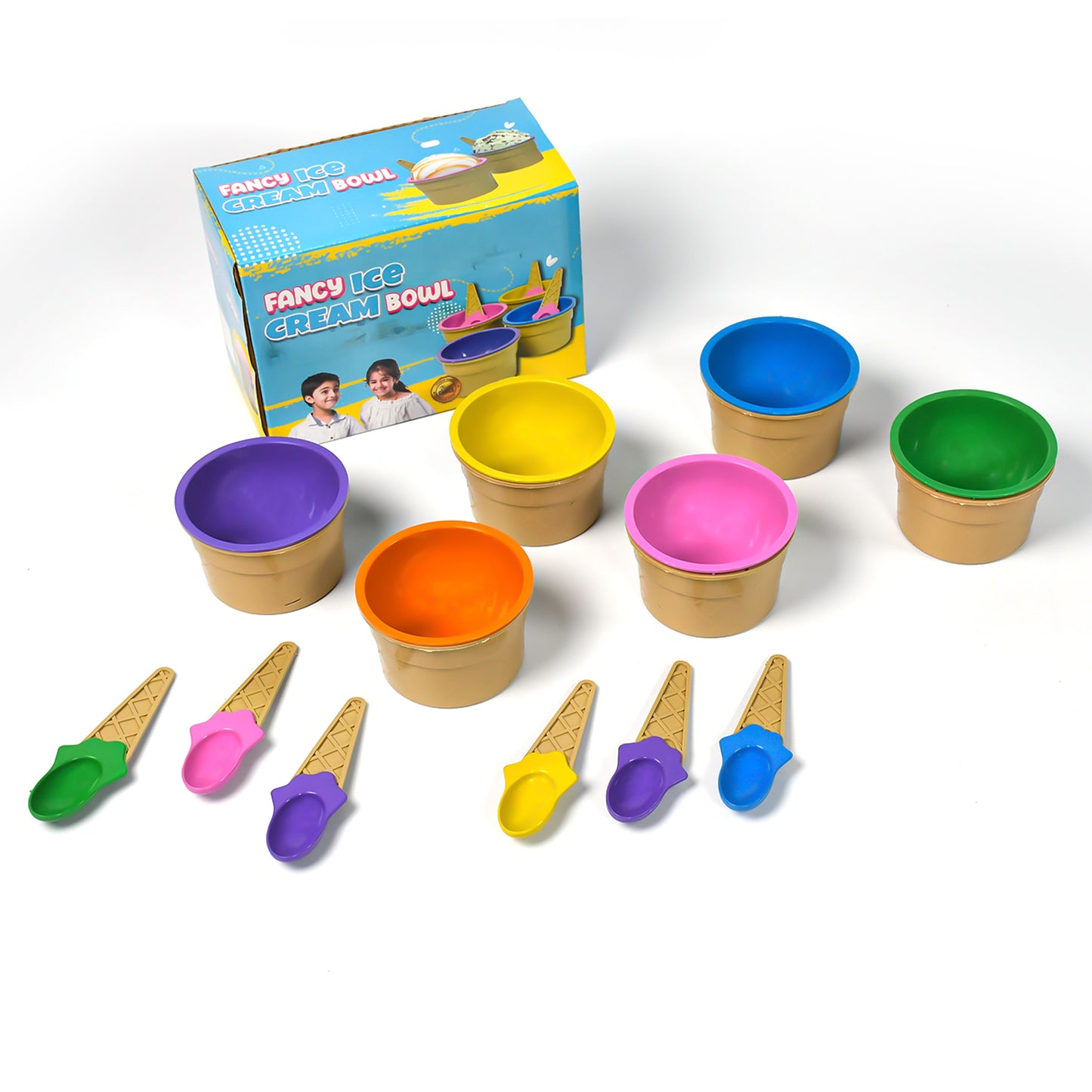 5322 Ice-cream Waffle Spoon Bowel Cup Set Premium Ice Cream Set Ice-cream Bowel With Spoon 6 Units Couple Bowl Set Color Box
