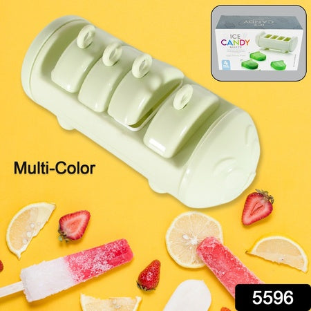 5596 Cartoon Shape Mold Ice Candy Popsicle Mold Ice Plastic Ice Candy Maker Kulfi Maker Molds Set With 4 Cups (1 Pc Multicolor)