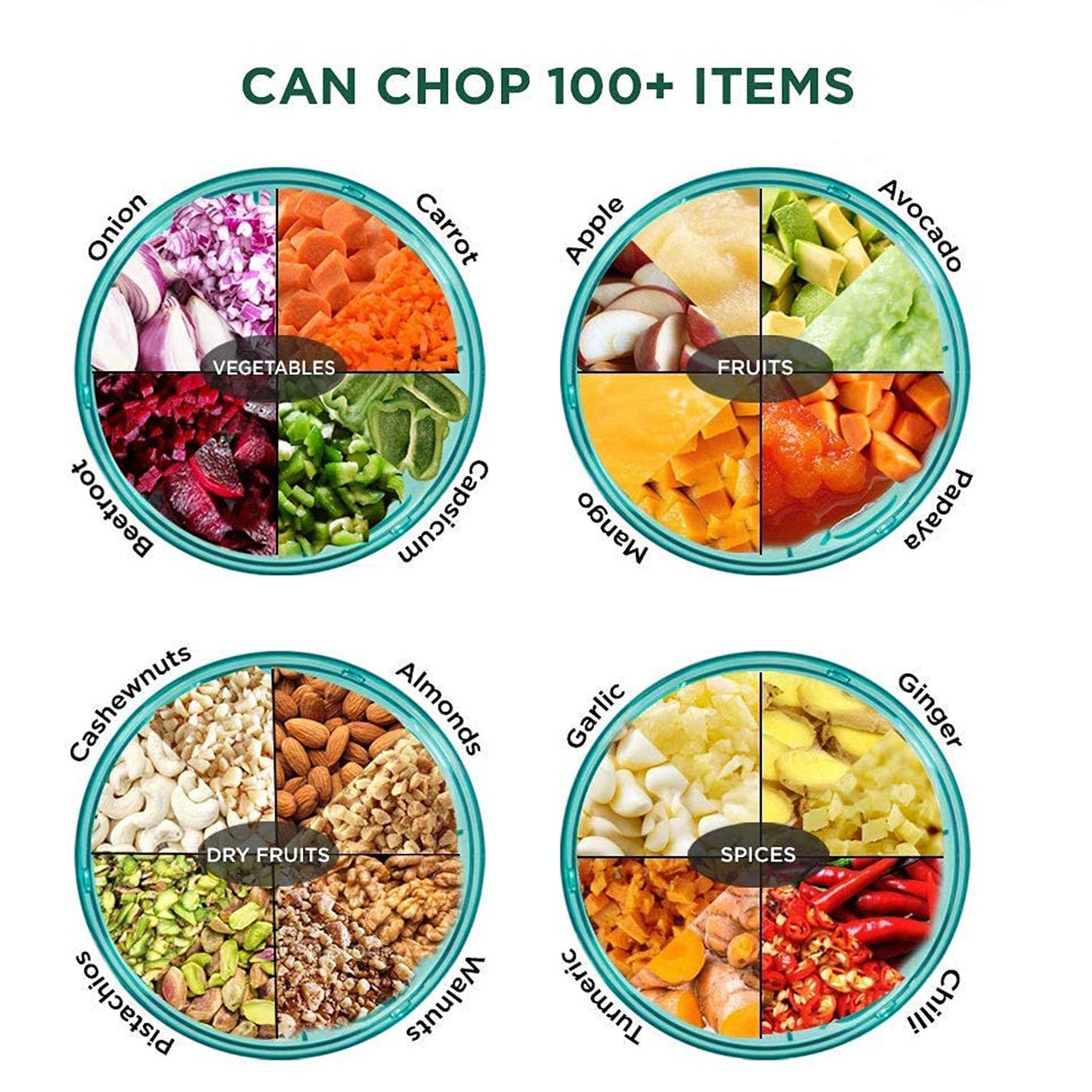 2065 6 Blade 2in1 Manual Food Chopper Compact Powerful Hand Held Vegetable Chopper (1000ml)