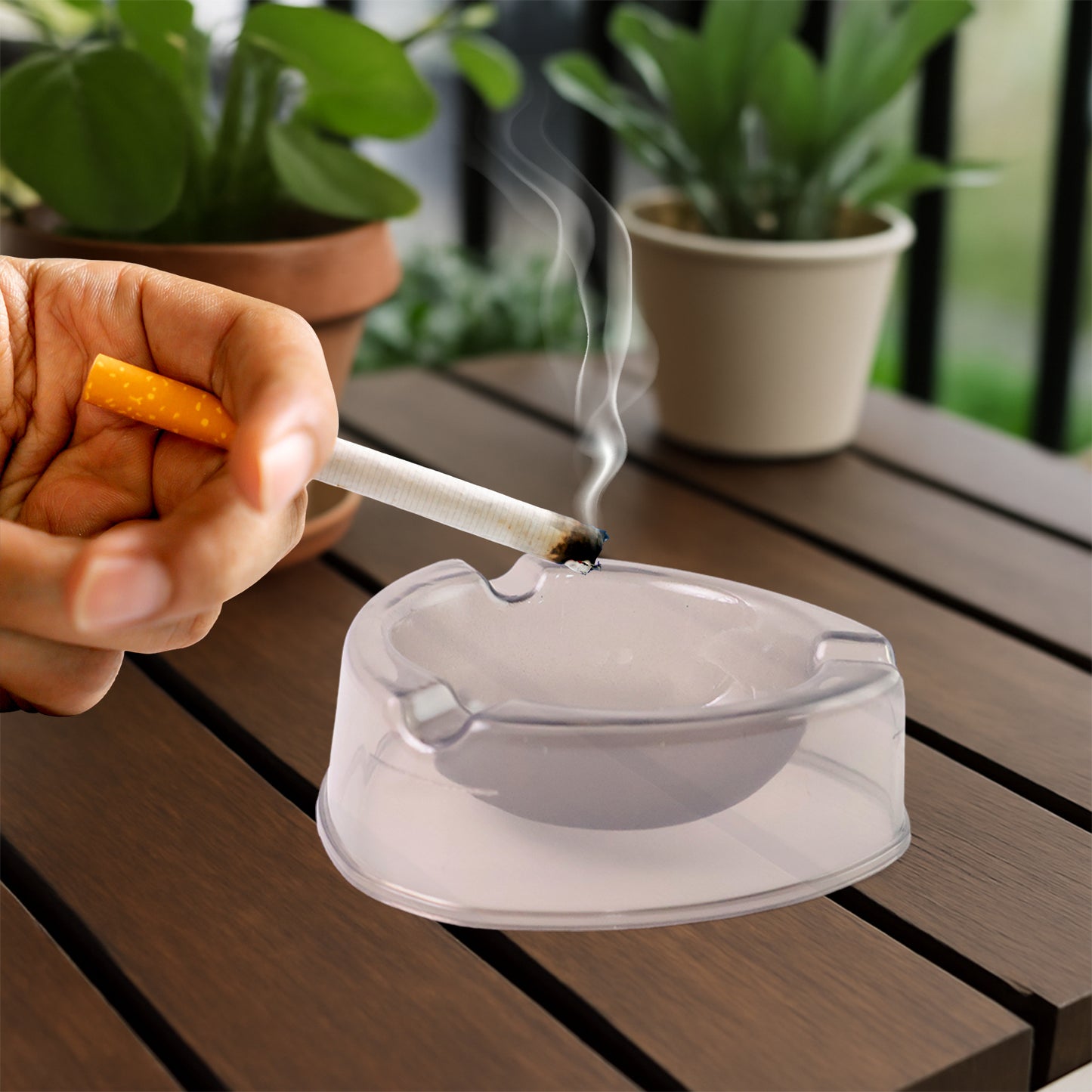 Oblivion Transparent White Ashtray With Cigarette Holder Grooves Modern Smoke Disposal Tray (1 Pc)