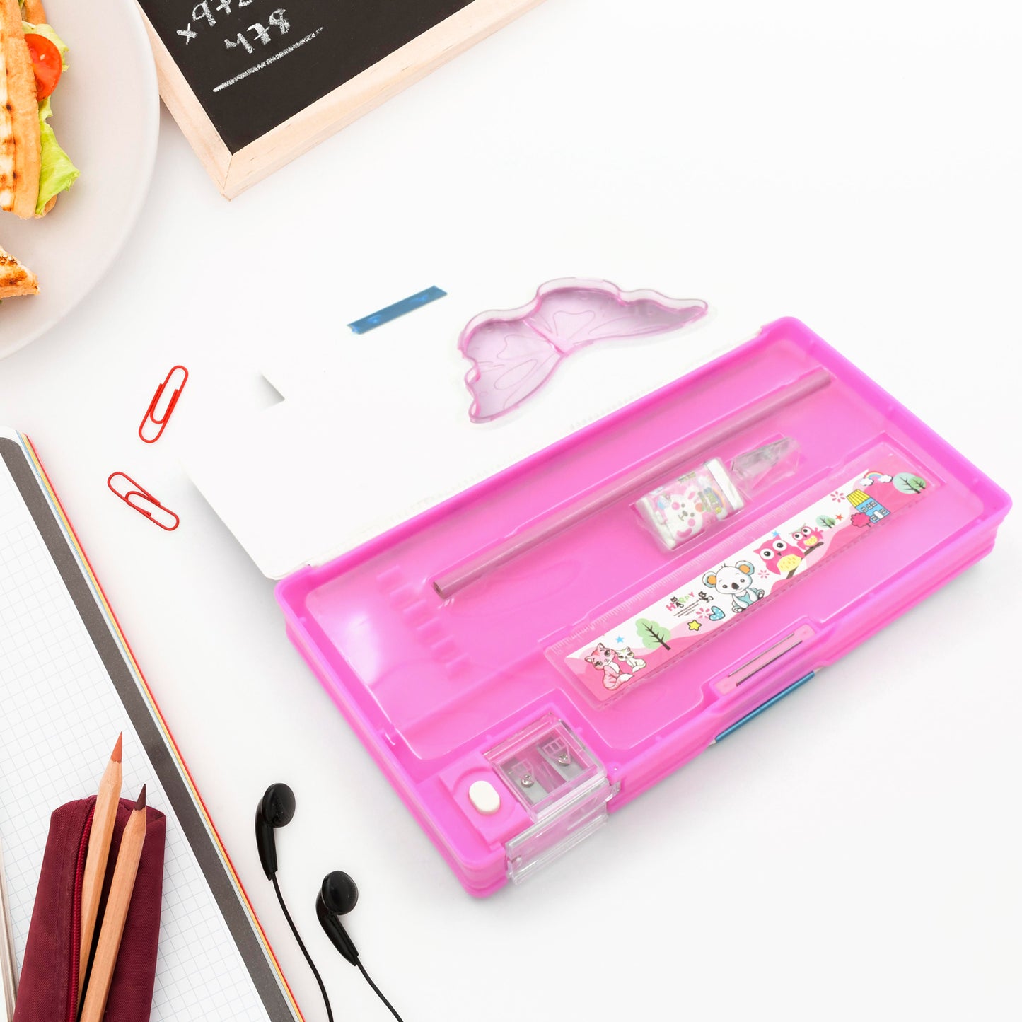 4254 Printed Pencil Case For Kidsmulti Compartment Compass Pencil Box With Sharpener Eraser Pencil Scale School Supplies Pencil Compass Boxstationery Case (Pack Of 1)