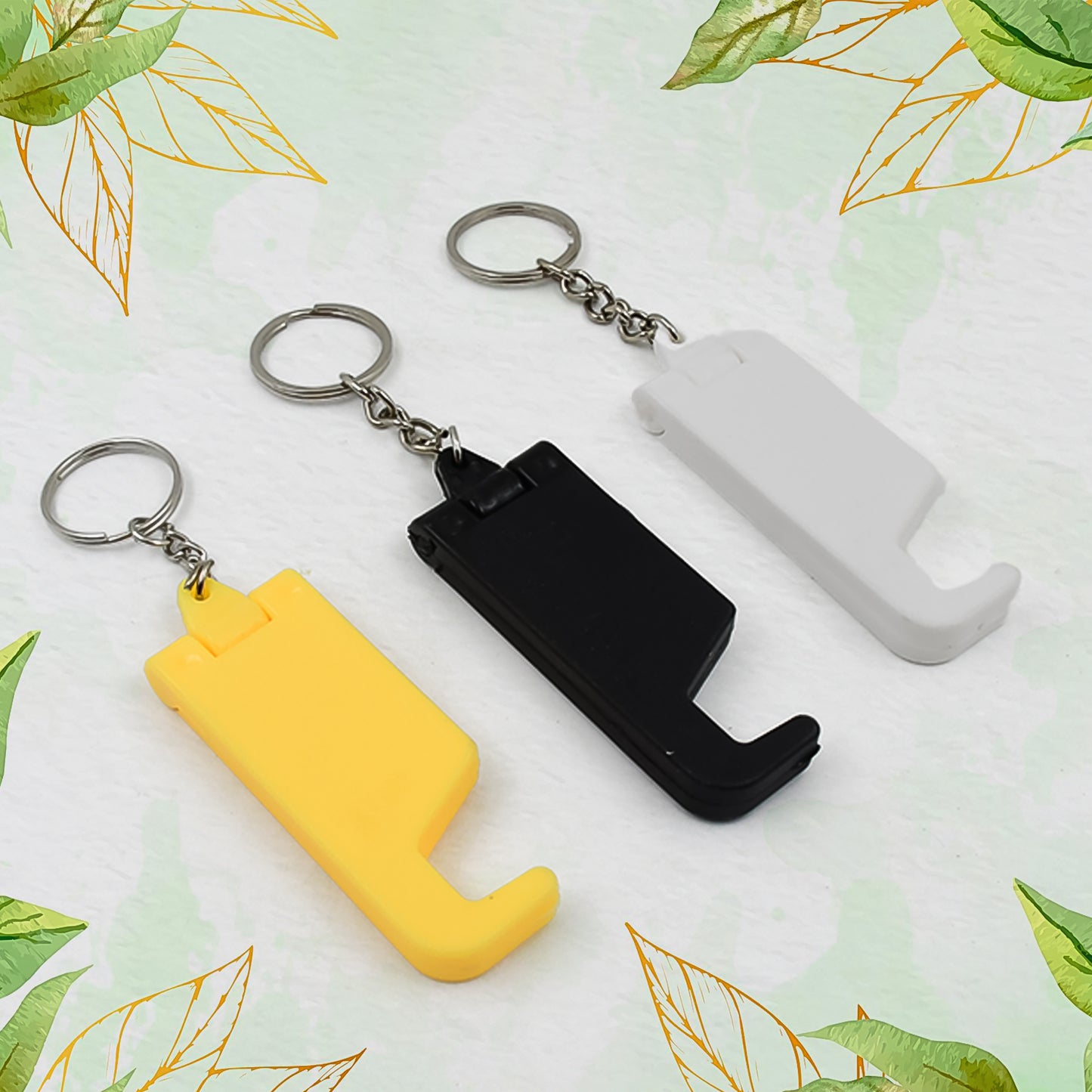 2 In 1 Plastic Keychain With Mobile Stand Phone Holder (100 Pcs Set Multicolor)