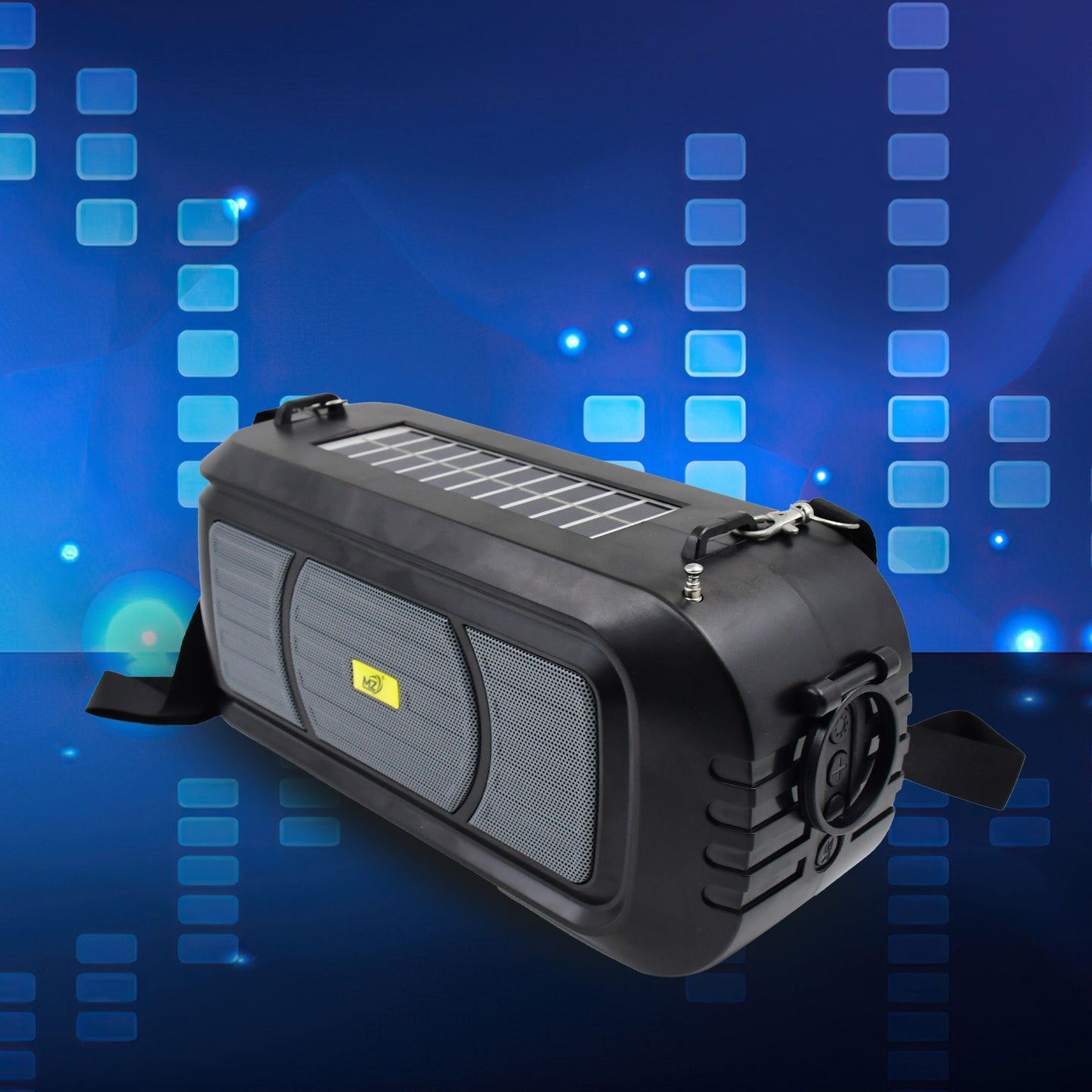 Wireless Bluetooth Speaker 5w High Bass With Wireless Mic Microphone Led Torch Solar Charging Support Usb Adjustable Strap (1 Set)