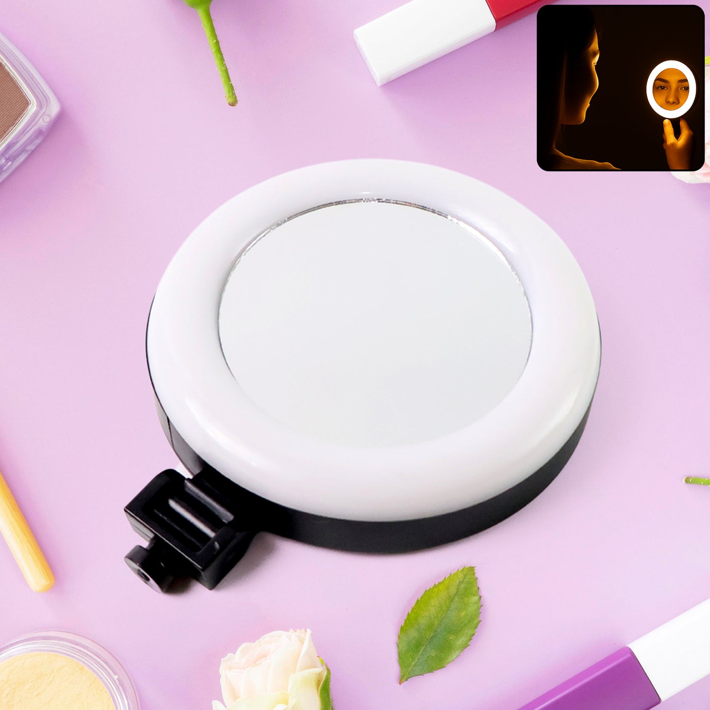 Rechargeable Led Makeup Mirror With Ring Light (1 Pc)