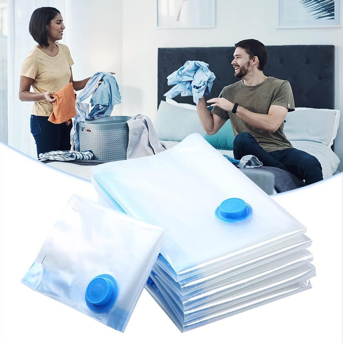 17826 Vacuum Storage Bags With Suction Pump Shirt Clips - Vacuum Bags - Big Capacity Vacuum Seal Bags For Travel Clothes Blankets Pillows Compression Bags Space Saver Vacuum Storage Bags (5 Pcs Set)
