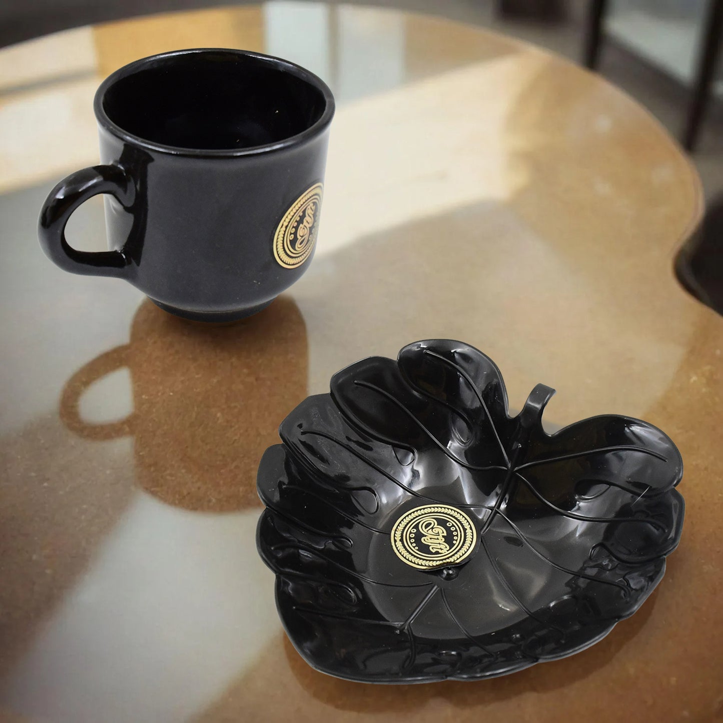A One Ceramic Tea Cups Mug Set With Leaf Shape Serving Bowl (8 Pcs Set)