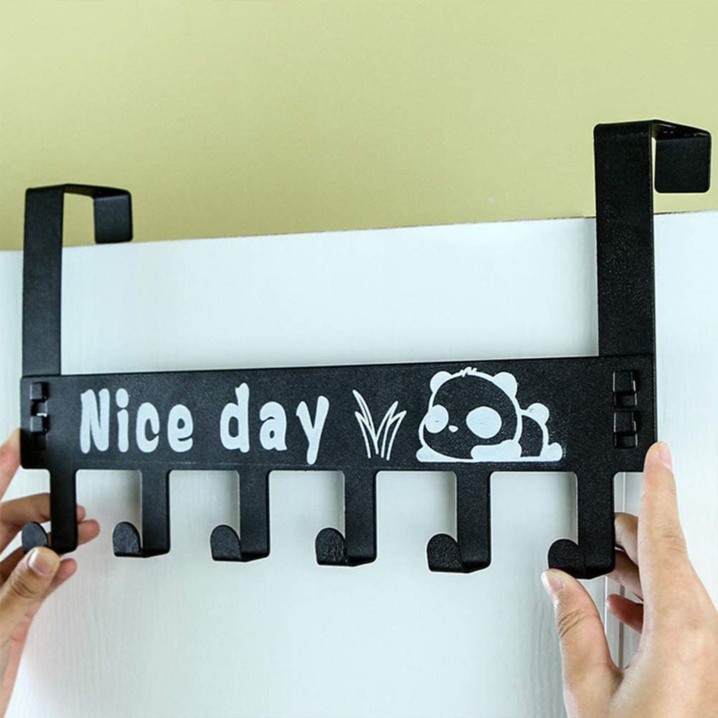 8536 Heavy-duty Carbon Steel Cartoon Nice Day Over Door Hook Hanger Rack Towel Hanger Removable Door Hook Coat Scarf Cloths Hanger (1 Pc 6 Hook)
