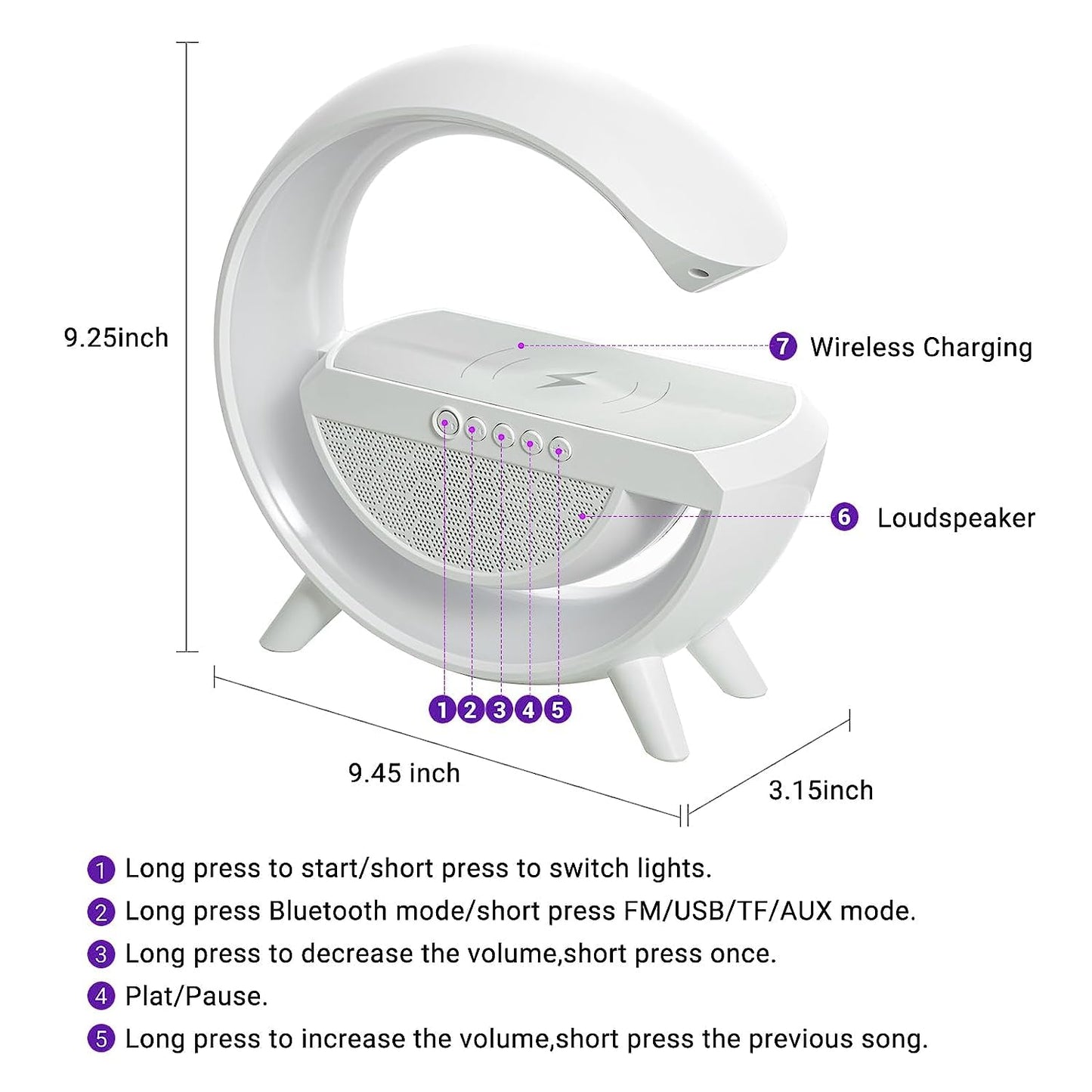 1393 3-in-1 Multi-function Led Night Lamp With Bluetooth Speaker Wireless Charging For Bedroom For Music Party And Mood Lighting - Perfect Gift For All Occasions