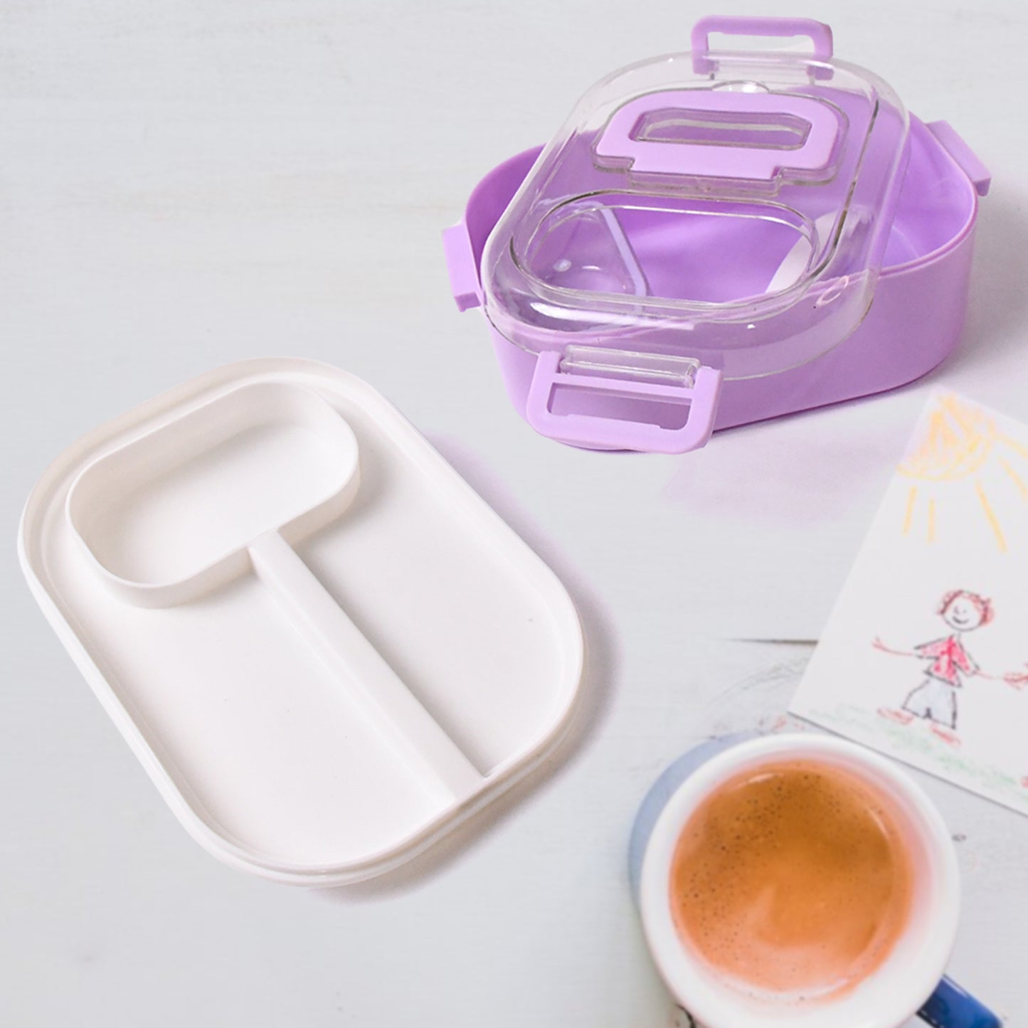Plastic Lunch Box With Small Box Bottle Sponn For Kids Lunch Box (4 Pc Set)
