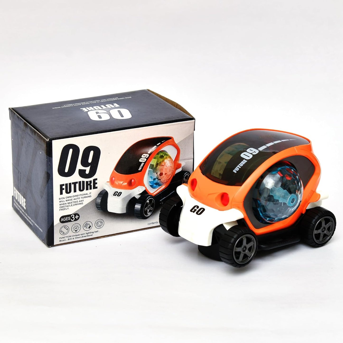17922 Plastic 360 Degree Rotating Stunt Car Toy For Kids - Bump And Go Action With 4d Lights And Music Plastic Mini Car With Disco Ball (1 Pc Battery Not Included)