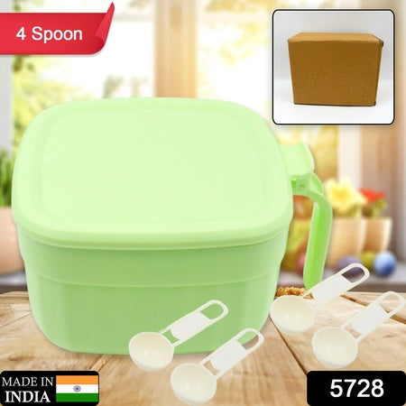 5728 Multipurpose Dry Fruit Set Chocolate Snacks Storage Box Masala Box For Home And Kitchen Airtight Dry Fruit Plastic Storage Container Tray Set With Lid 4 Compartment 4 Spoon Container For Sweets Chips Cookies (1 Pc)