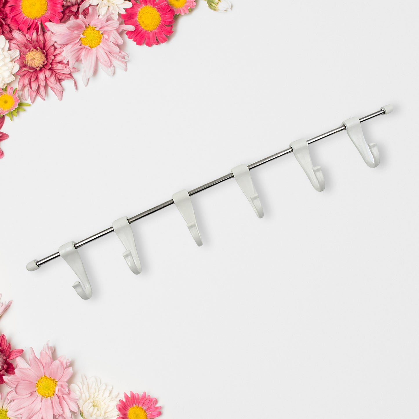 17968 Stainless Steel Utensil Hanger Rail Nail Free Wall Mount With 2 Magic Stickers 6 Plastic Hooks For Kitchen