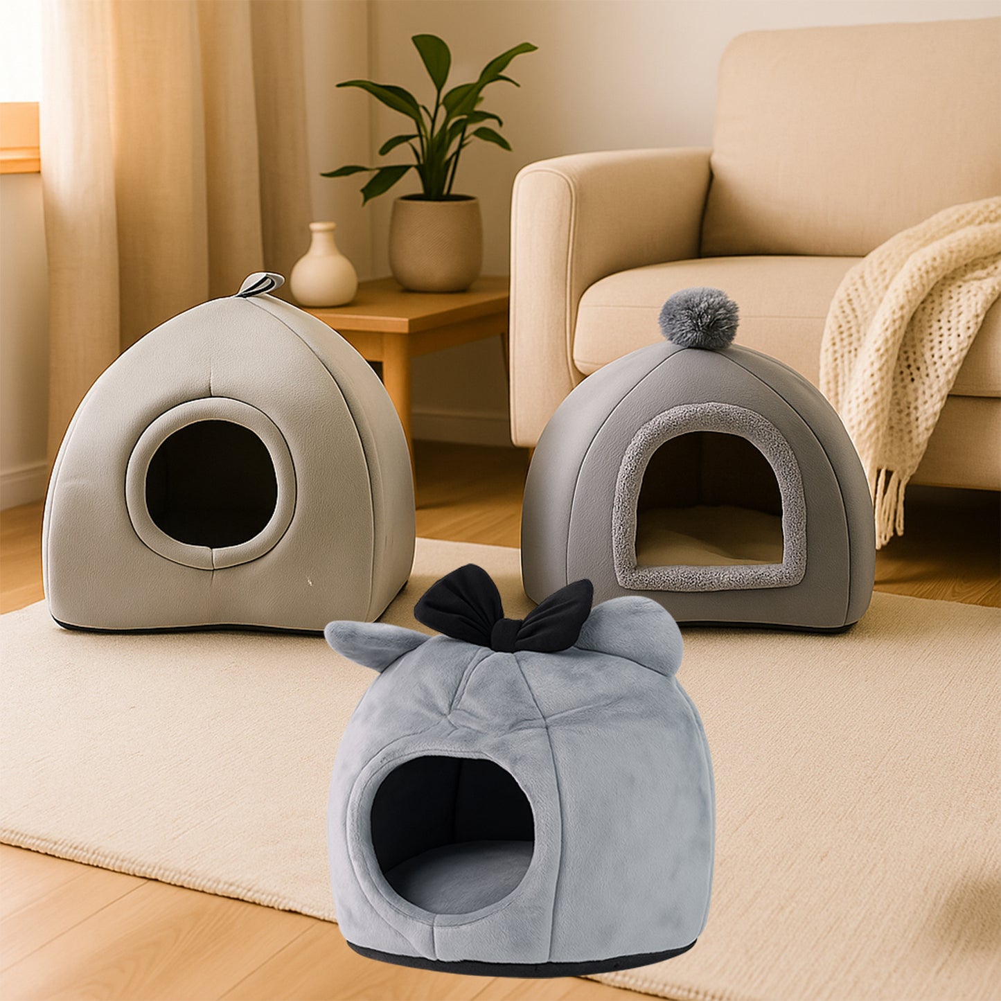 Soft Plush Pet Bed For Small Cats And Dogs (1 Pc Mix Design Size)