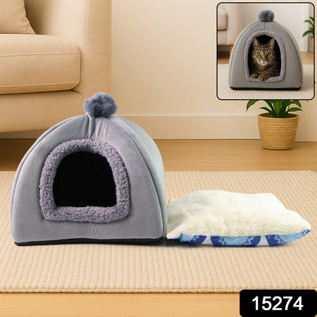 Luxury Soft Plush Indoor Cat Small Pet Tent Bed House With Removable Cushion