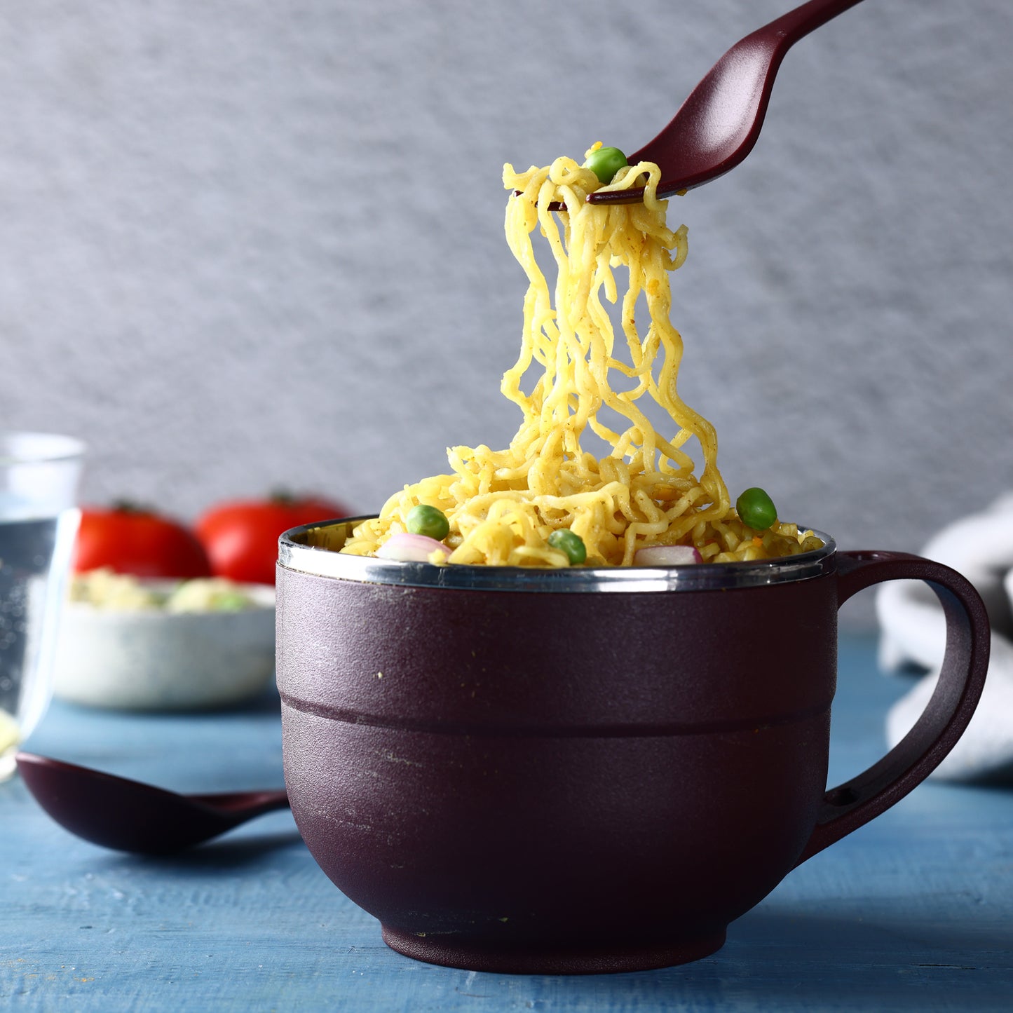 8130 Noodles Soup Bowl With Spoon And Fork Handle Spoon Holder Stainless Steel Bowl And Spoon Set Stainless Steel Storage