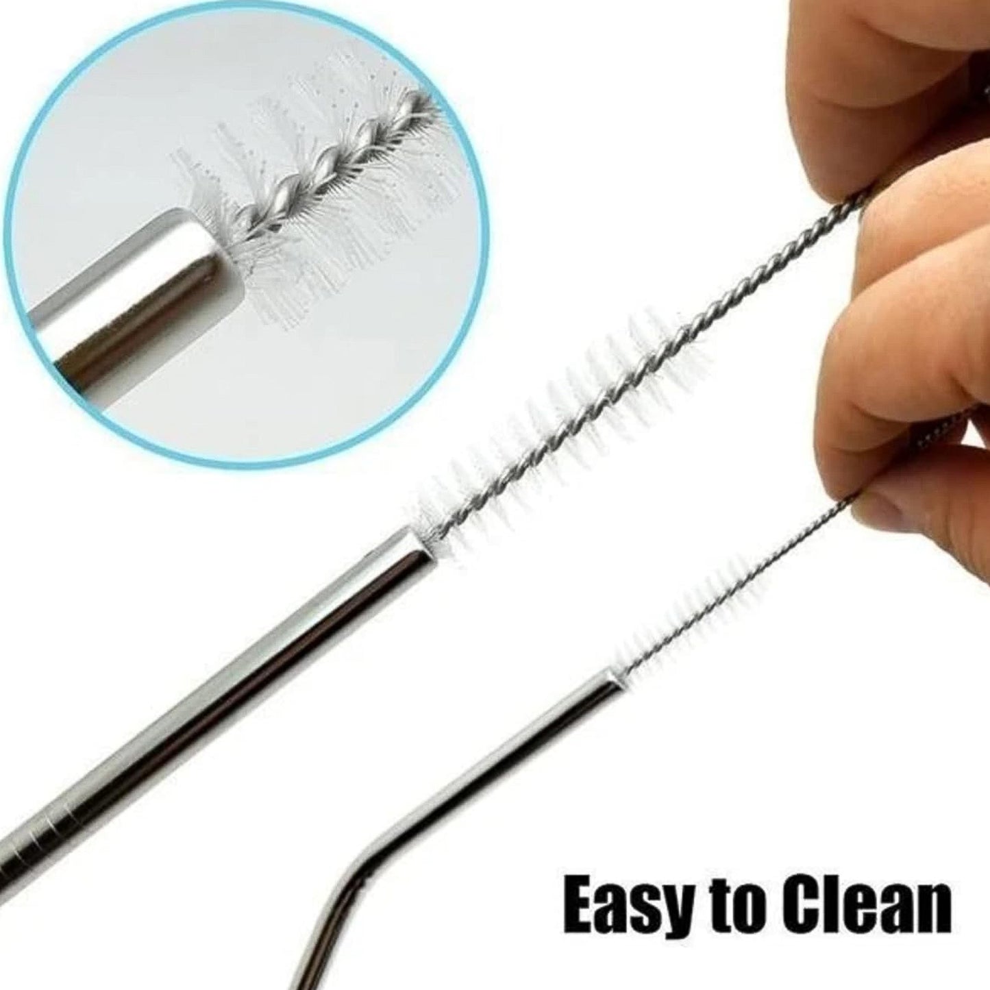 579 Set Of 4 Stainless Steel Straws Brush (2 Straight Straws 2 Bent Straws 1 Brush)