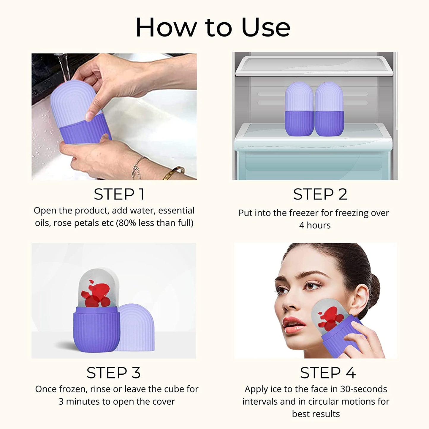 1224p Beauty Ice Roller For Face Massager Eye Reusable Face Rollers Facial Roller ( Purple Color)