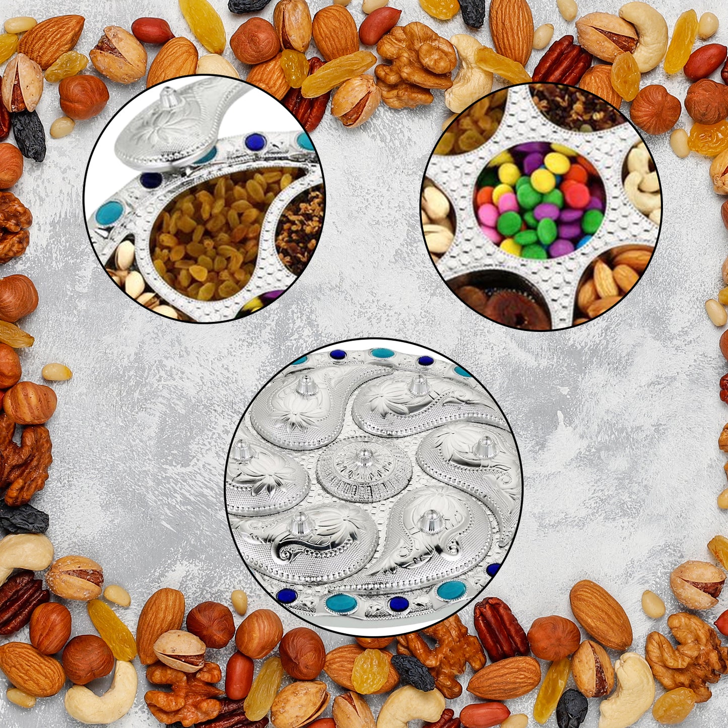 2075 Multipurpose 7 Compartment Dry Fruit Serving Rotating Tray Candy Chocolate Snacks Storage Box Masala Box