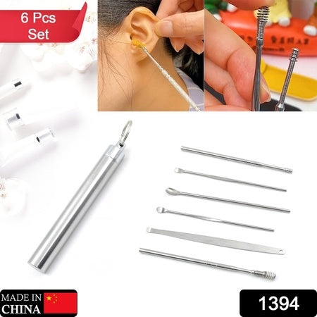 1394 6pcs Ear Wax Removal Kit With Keychain Holder Ear Cleansing Tool Set Ear Curette Ear Wax Remover Tool For Outdoor Camping Travel Picnic (6 Pc)