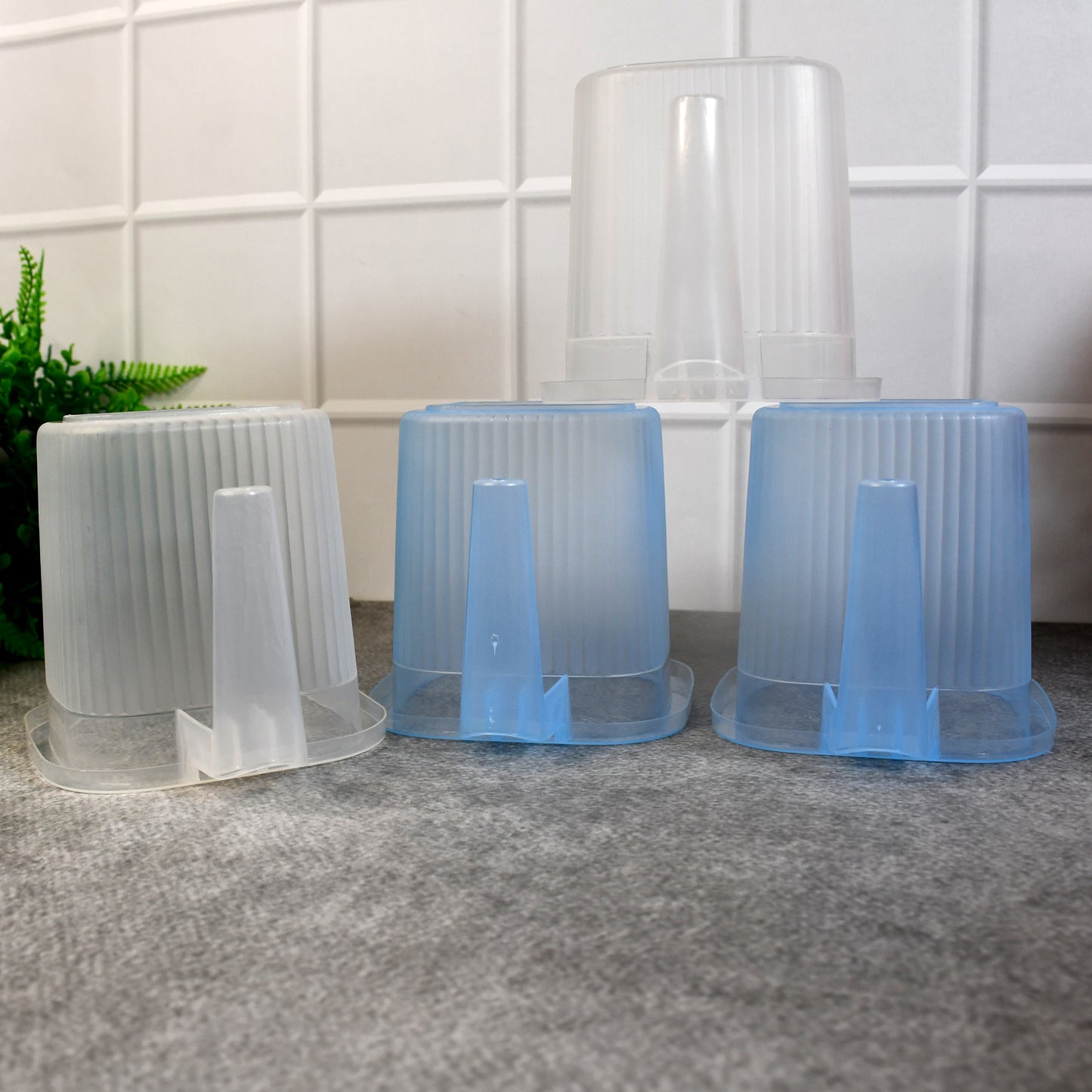 Plastic Transparent Bathroom Water Mug (4 Pc Mix Colour 1000 Ml)