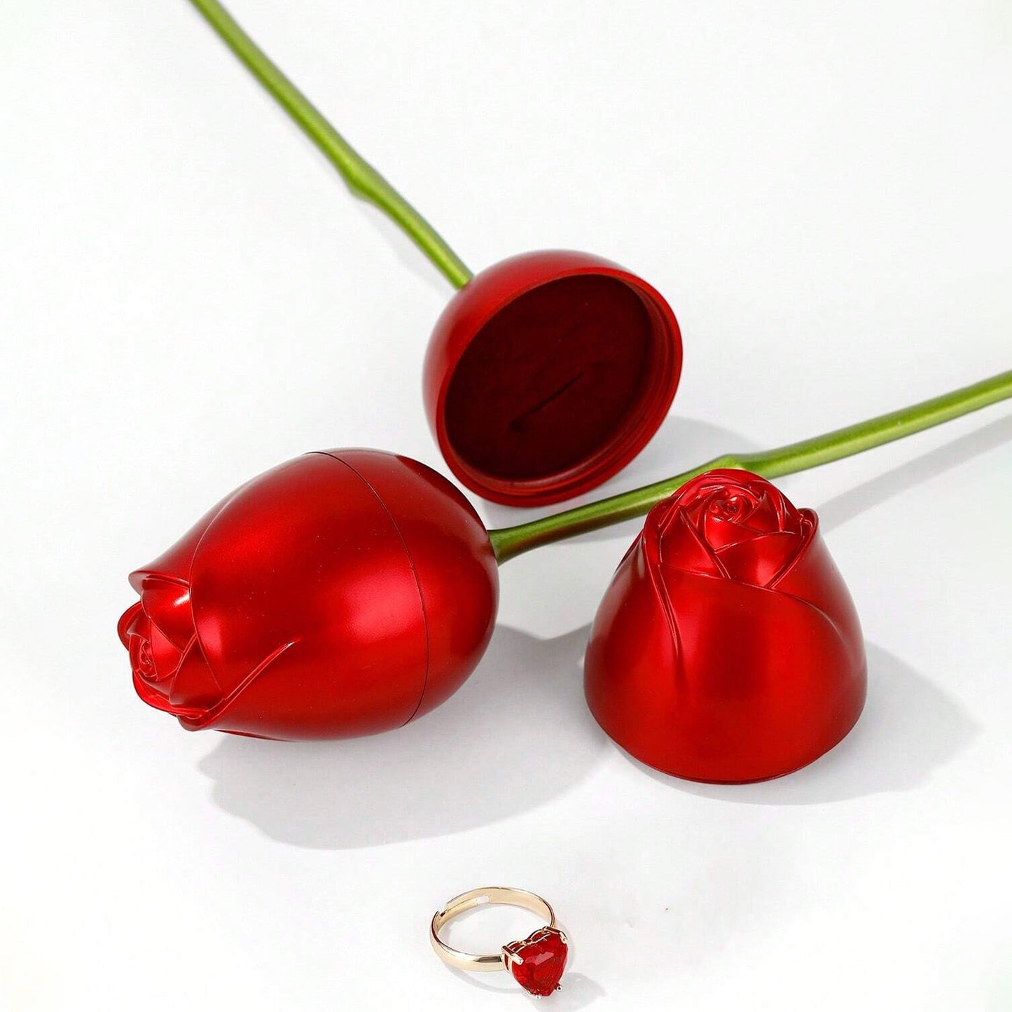 Plastic Red Rose Couple Rings Box-fancy Rings Box (No Rings Included 1 Pc)