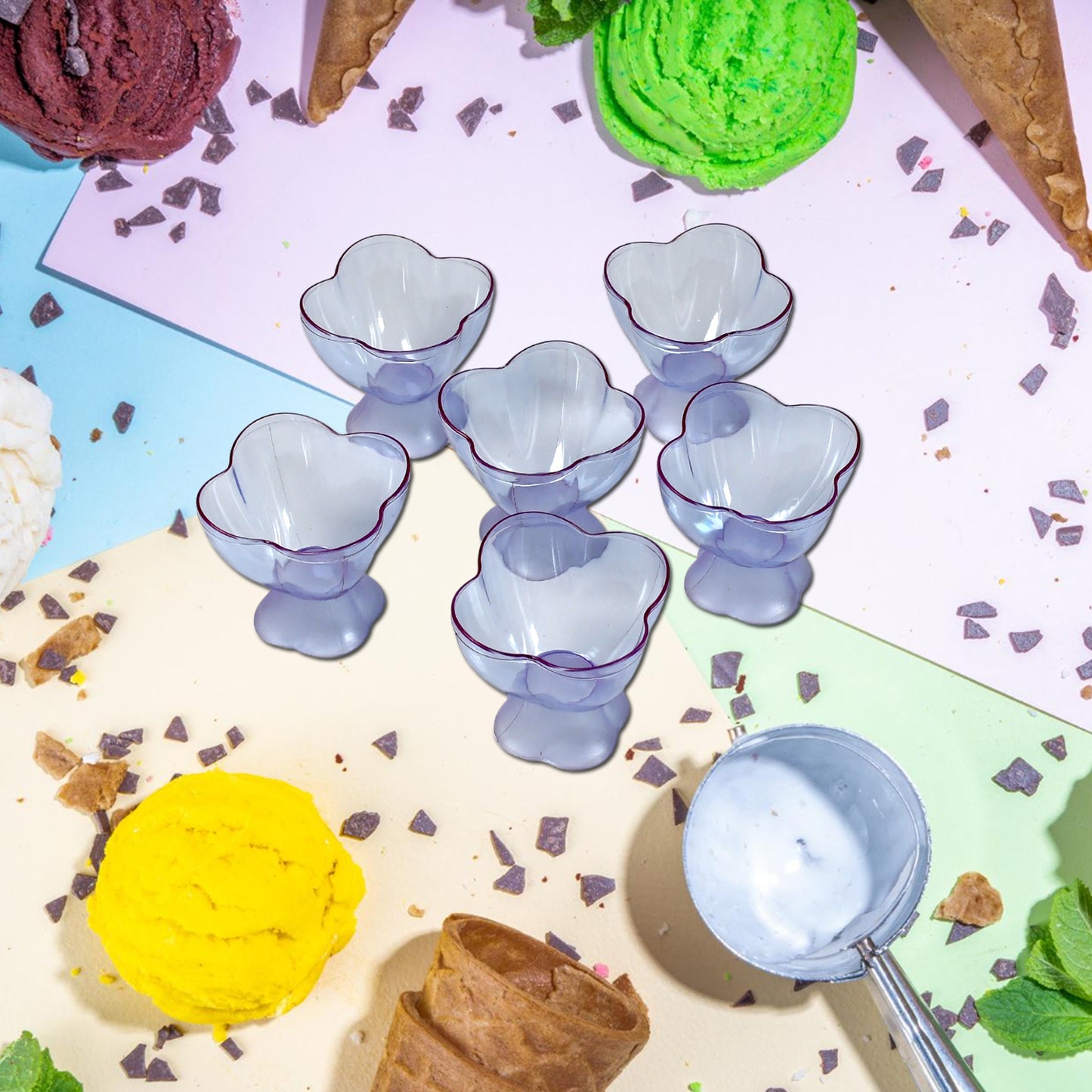 5343 New Modern Style Dessert Ice Cream Bowl Plastic 6pcs For Home Office Party Use