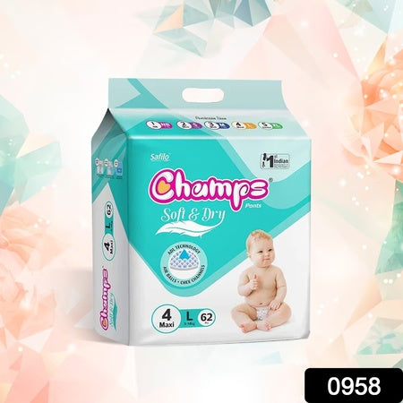 0958 Champs Soft And Dry Baby Diaper Pants 62 Pcs (Large Size)
