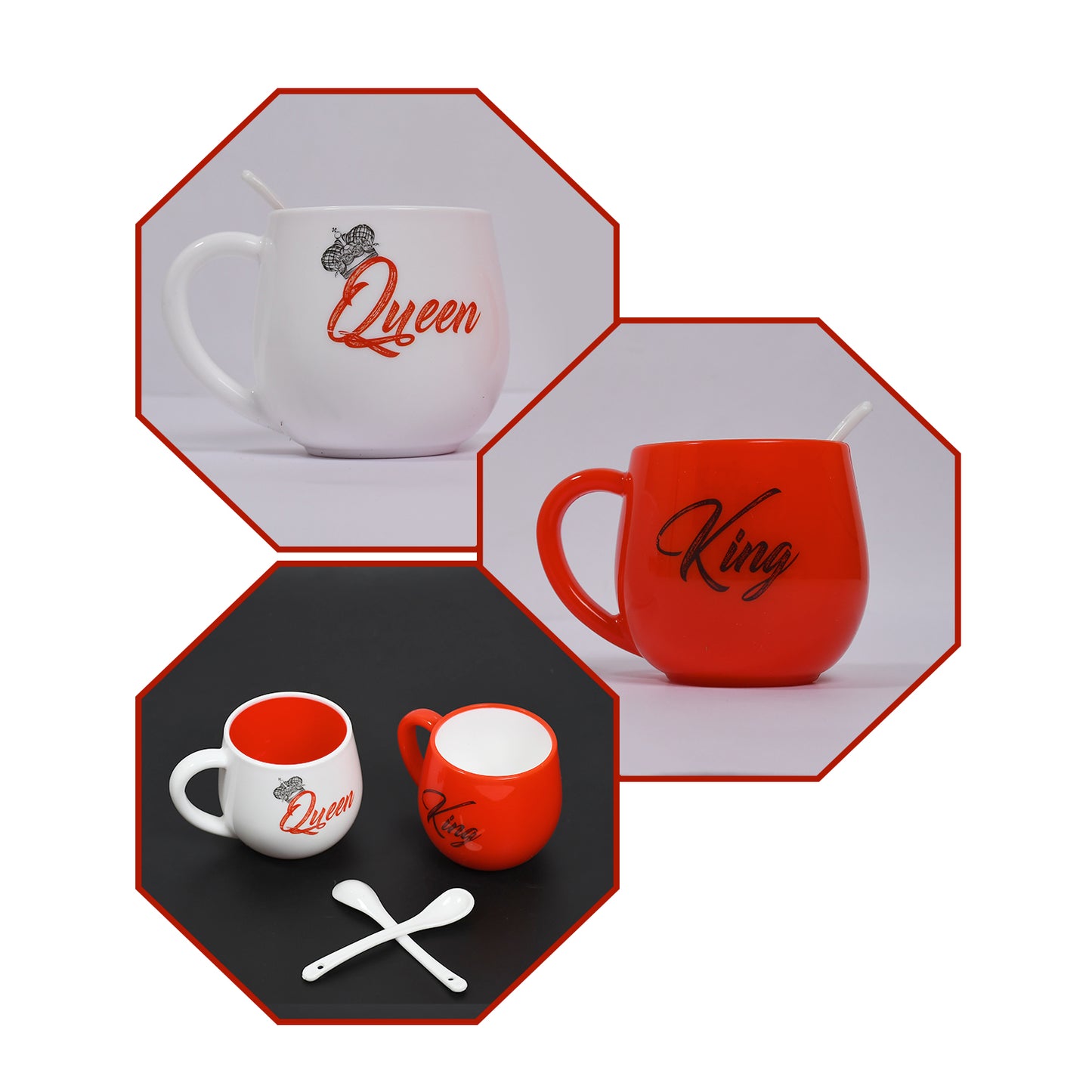 4764 King Queen Printed Couple Matching Coffeetea Plastic Coffee Mug (300ml Set Of 2)