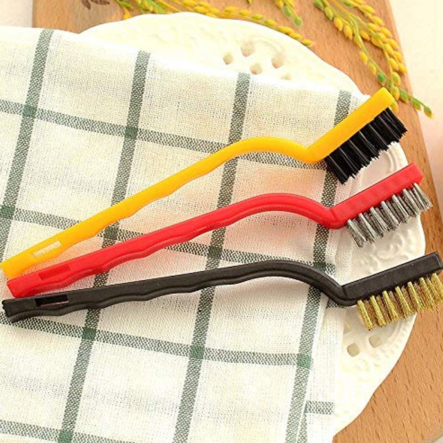 3pc Mini Wire Brush Set Brass Nylon Stainless Steel Bristles Household Cleaning Brush For Gas Stove Smoke Machine Tool Burner Tiles Tap Rust Removal Welding Slag Dirt Paint Scrubbing (3 Pcs Set)