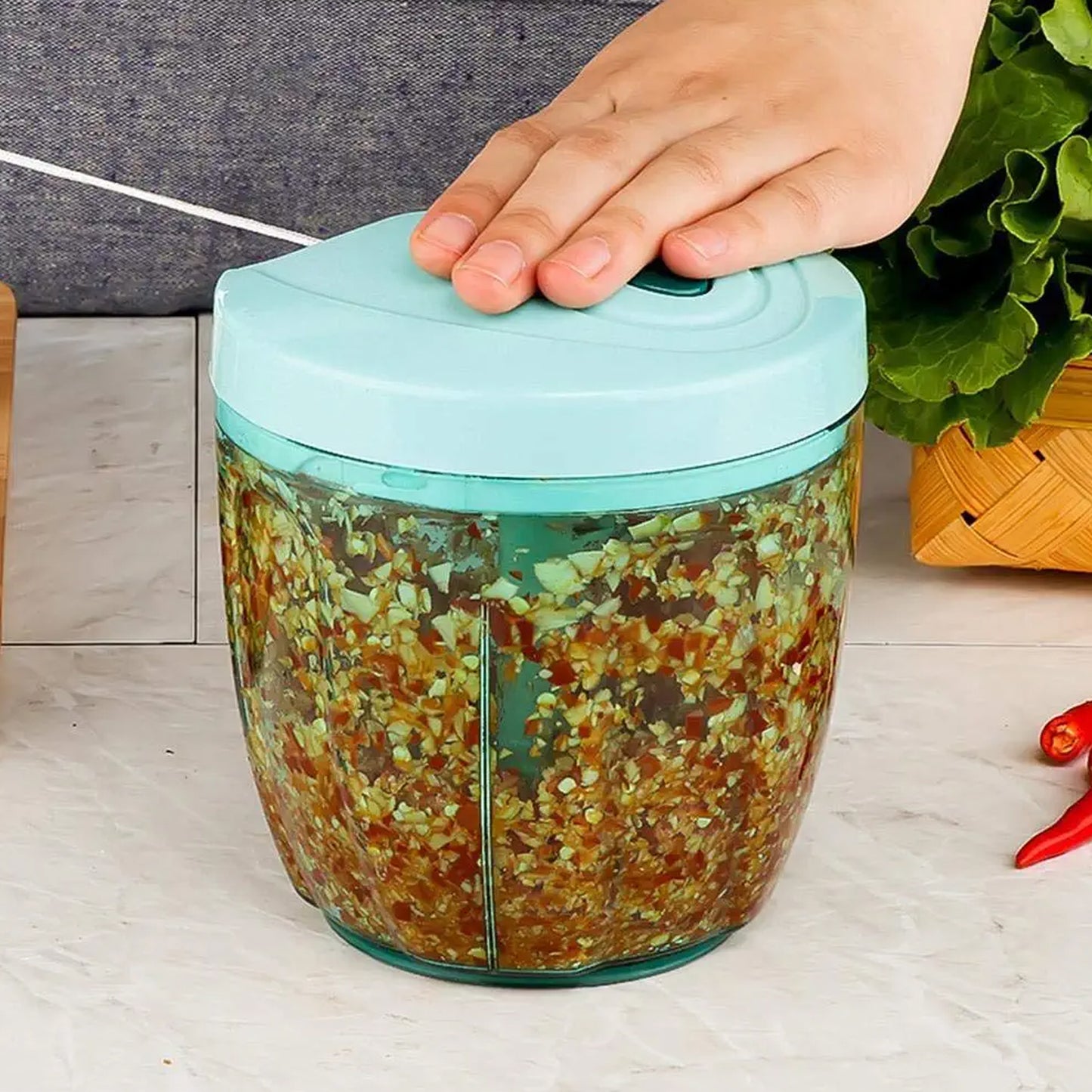 2065 6 Blade 2in1 Manual Food Chopper Compact Powerful Hand Held Vegetable Chopper (1000ml)