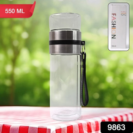 Glass Tea Infuser Bottle. Double Wall Outdoor Sport Glass Water Bottle (550ml)