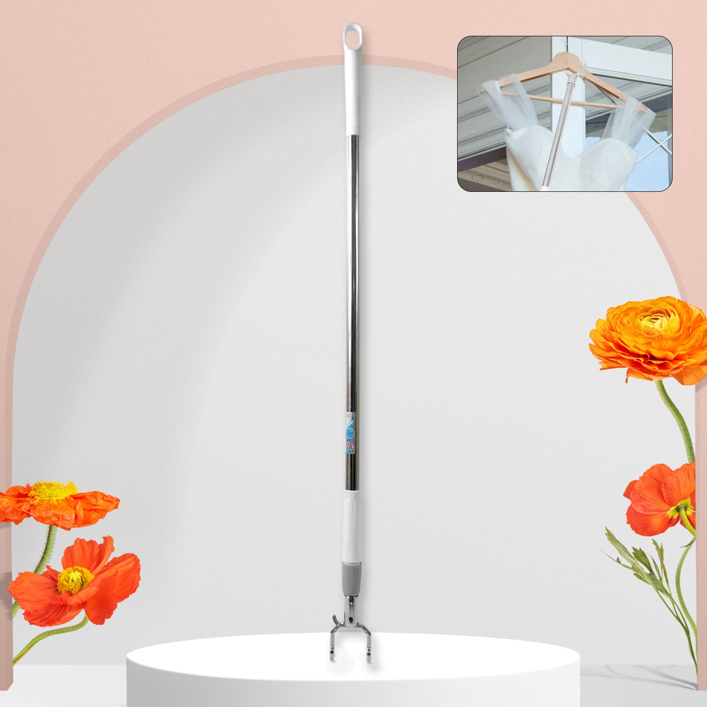 Stainless Steel Telescopic Pole Clothes Hooks Hanger (1 Pc 155 Cm)