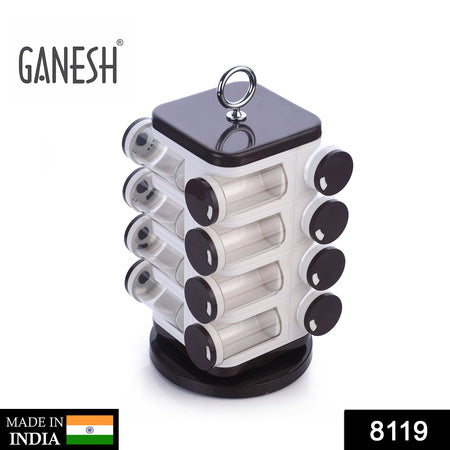 8119 Ganesh Multipurpose Revolving Spice Rack With 16 Pcs Dispenser Each 100 Ml Plastic Spice Abs Material 1 Piece Spice Set 1 Piece Spice Set (Plastic)