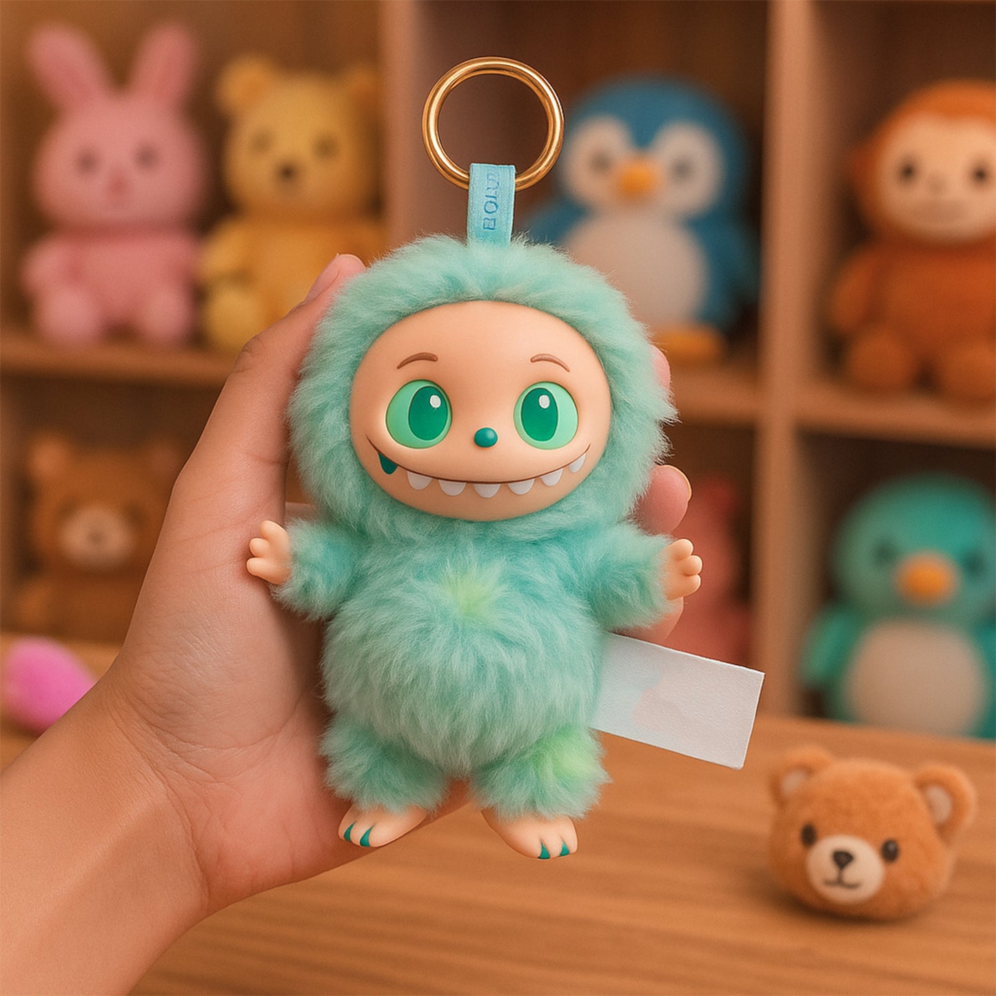 Mint Green Plush Toy Cartoon Keychain With Hook Colorful Animal Mint Green (1 Pc)