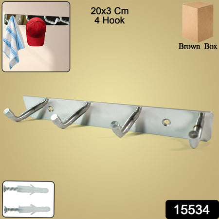 Stainless Steel Wall Mounted Coat 4 Hook Rack (20x3 1 Pc)