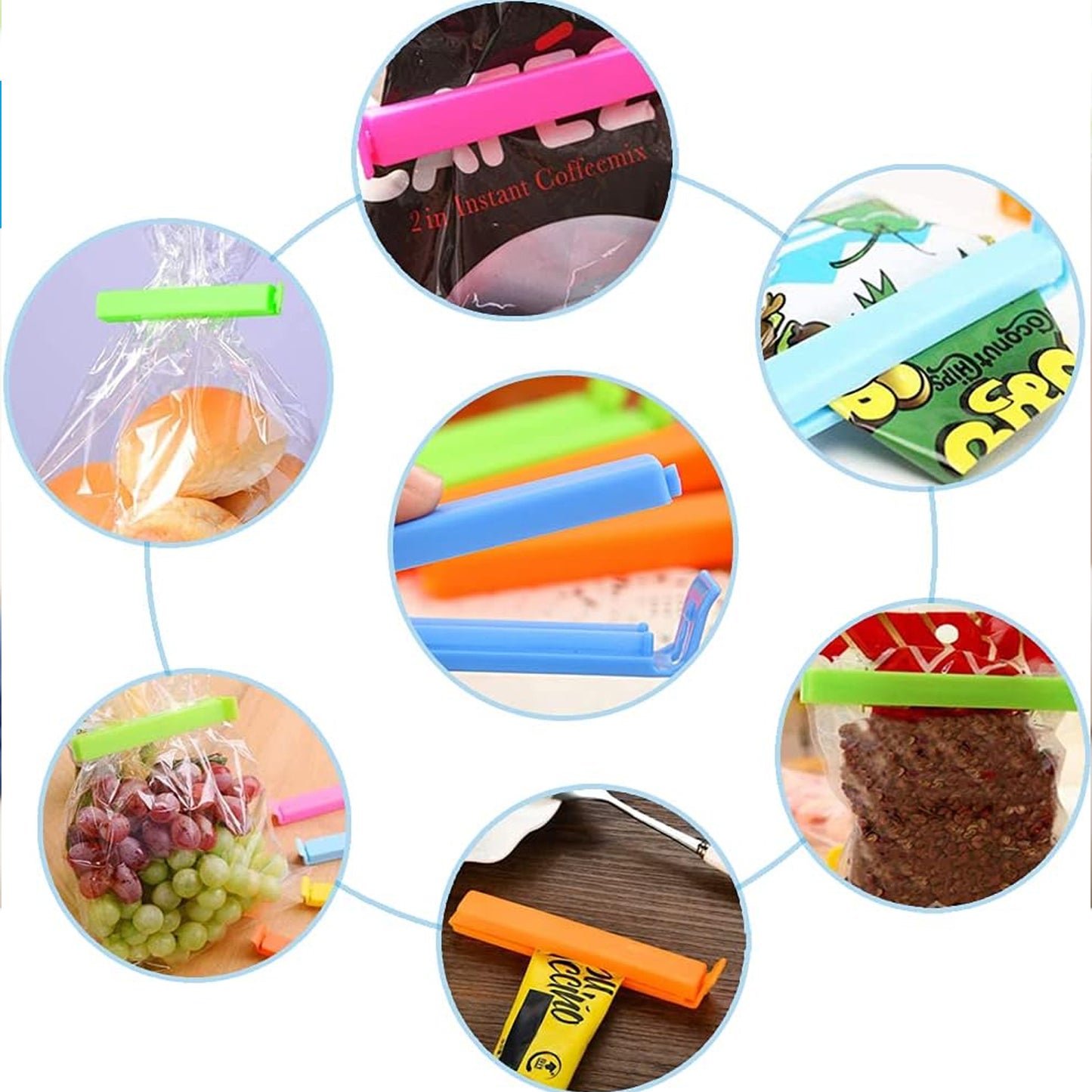 7028 Food Snack Pouch Bag Clip Sealer For Keeping Food Fresh For Home Kitchen Plastic Camping Snack Air Tight Seal Bag Clips Packet Vacuum Sealers Clip (18 Pc Set)