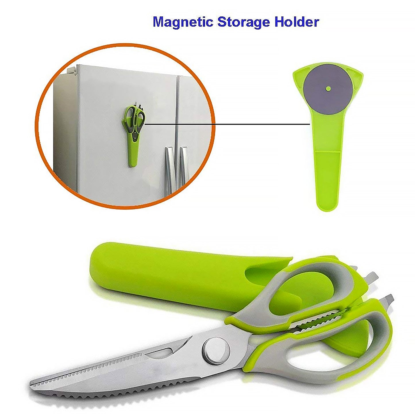 8193 Multi-purpose Kitchen Shears With Magnetic Holder Stainless Steel Red Multifunction Heavy Duty And Kitchen Scissors