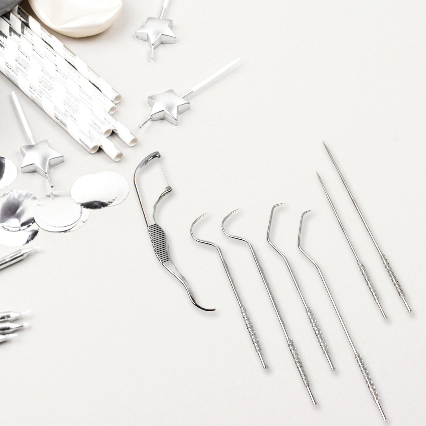 7 In 1 Stainless Steel Toothpick Flossier Set (1 Set With Case)