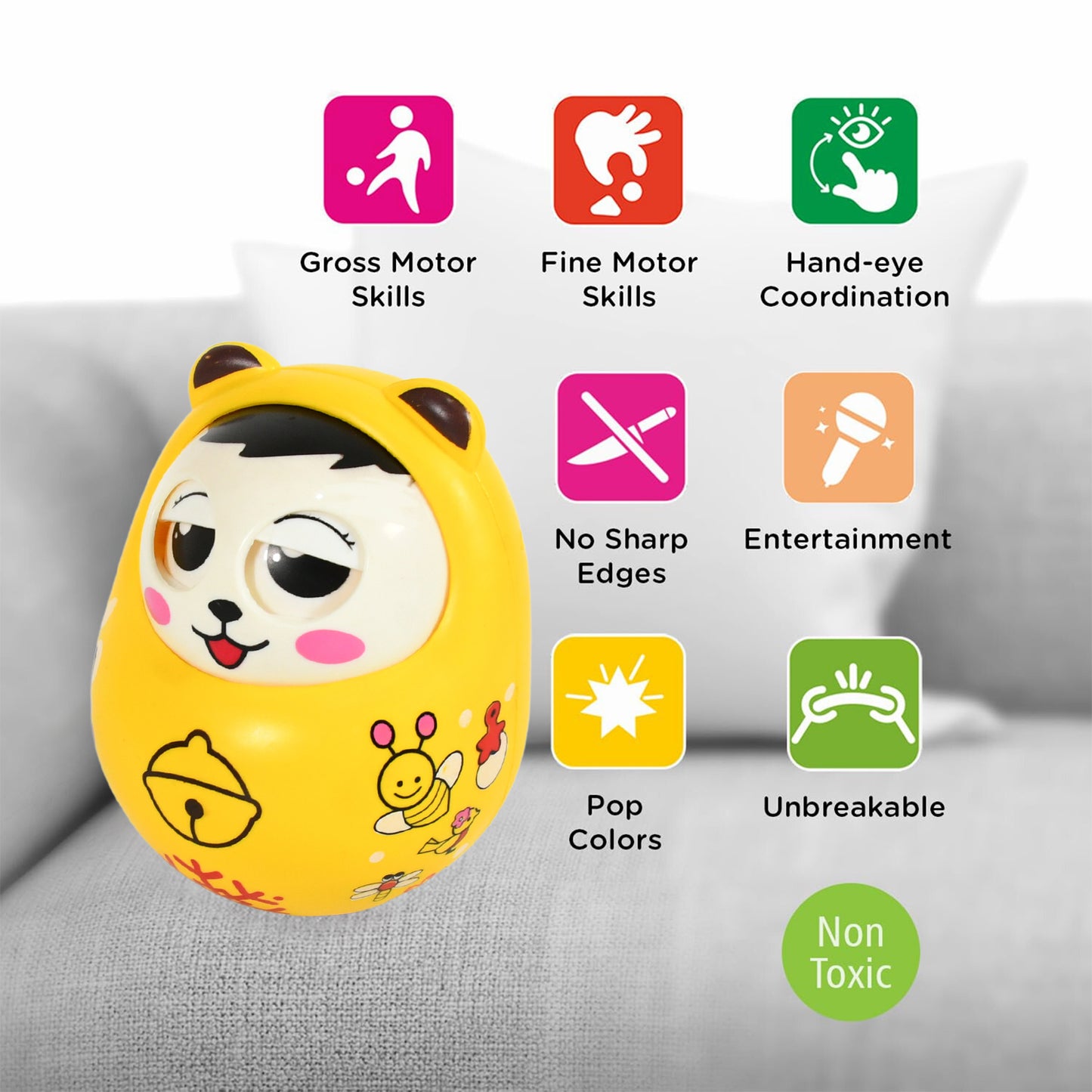 1935 Musical Roly Poly Toys For Baby Push And Shake Wobbling Toy With Music Tumbler Doll Toy For Babies Sound Balancing Doll Toys For Baby Boys Girls 8+ Months Multicolor (1 Pc)