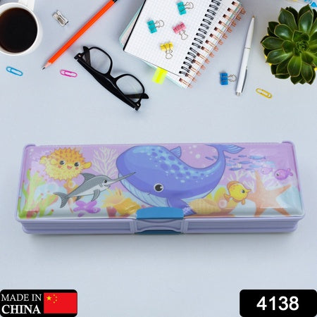 4138 Multipurpose Compass Box Plastic Double Deck Pencil Case With 2 Compartments Supplies Utility Box Storage Organizer Pencil Box For School Cartoon Printed Pencil Case For Kids Birthday Gift For Girls Boys