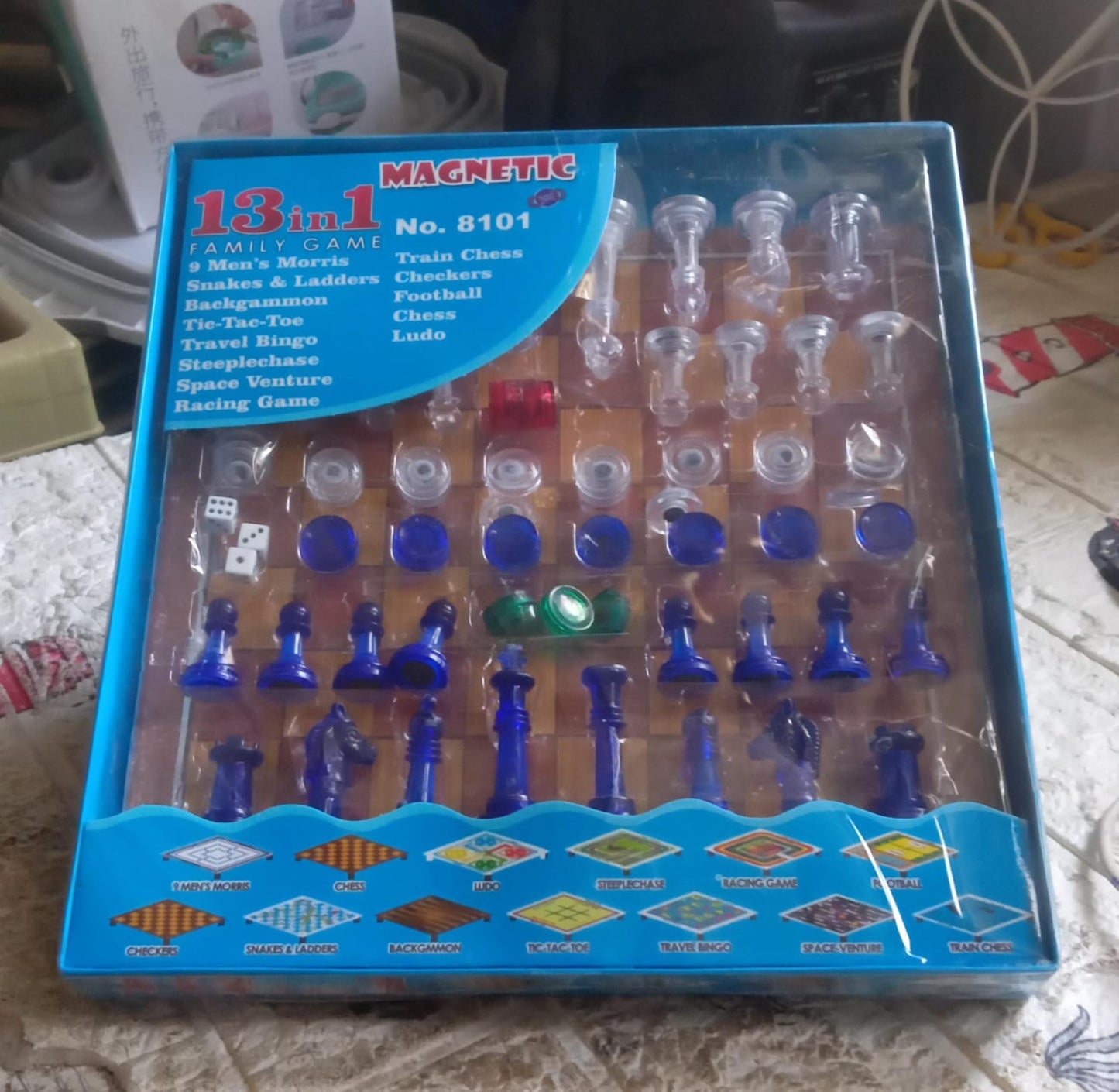 17669 13 In 1 Family Board Game Chess Snakes Ladders Ludo Tic-tac-toe Checkers Travel Bingo Football Space Venture Steeplechase Set For Kids