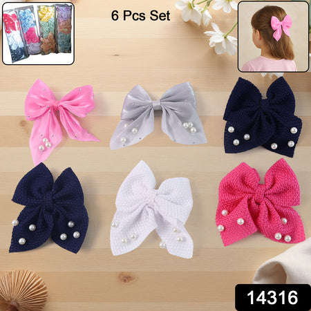Hair Bow Knot Clip Suitable For Girls (6 Pc Multicolour Mix Design) Hair Accessories
