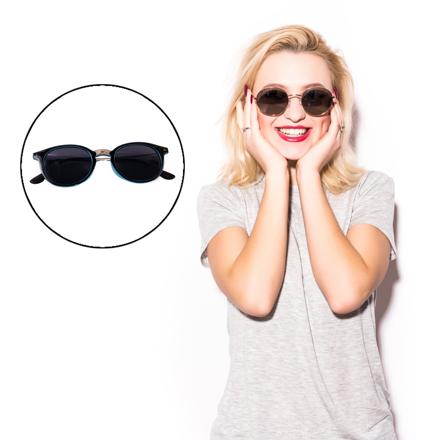 Sky Blue Uv Protected Round Sunglasses Classic Sunglasses For Men Women Lightweight