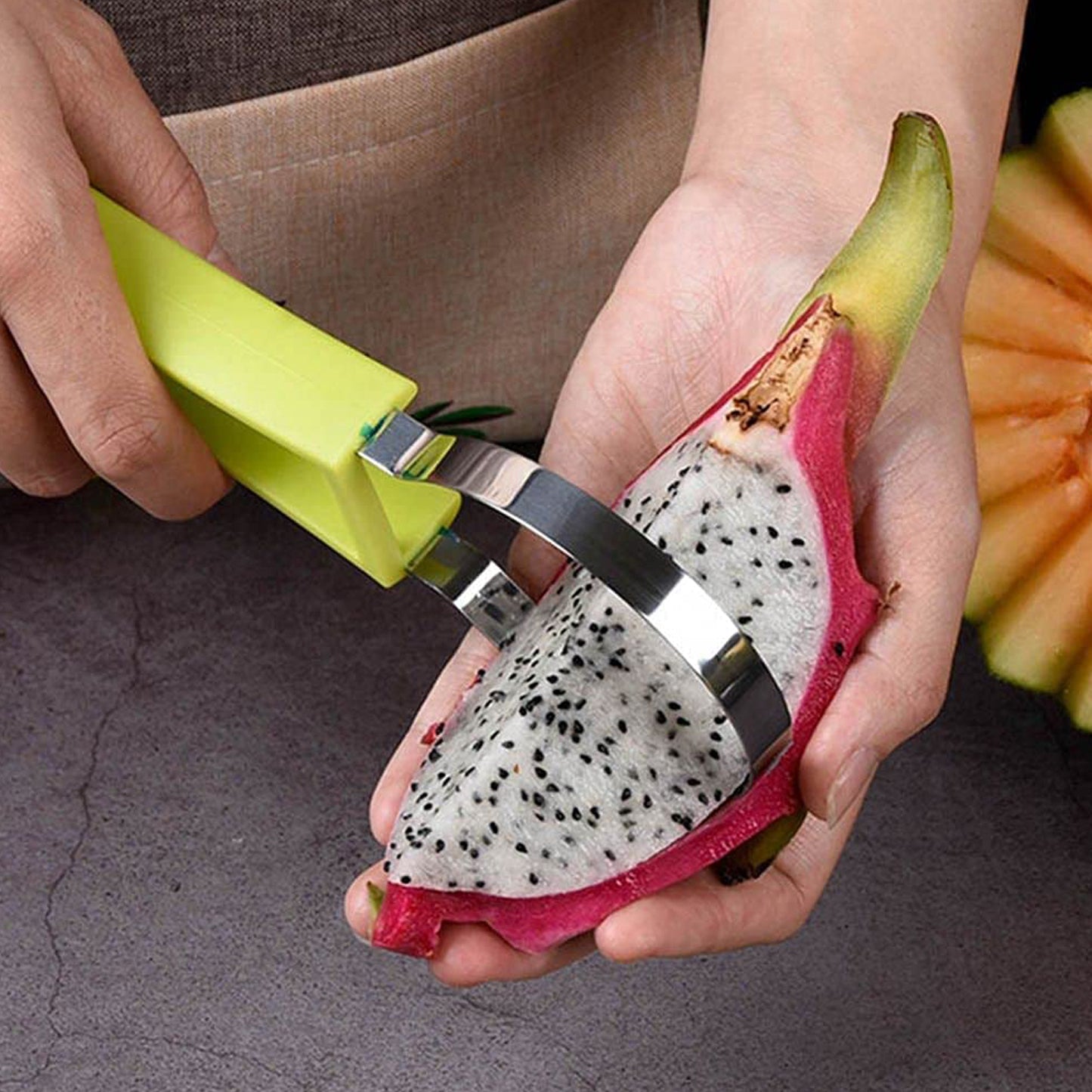 2606 4 In 1 Stainless Steel Melon Baller Seed Remover Sorbet Dessert Ball Spoon Fruit Digging Spoon Double Sided Fruit Scooper Watermelon Baller Scoop