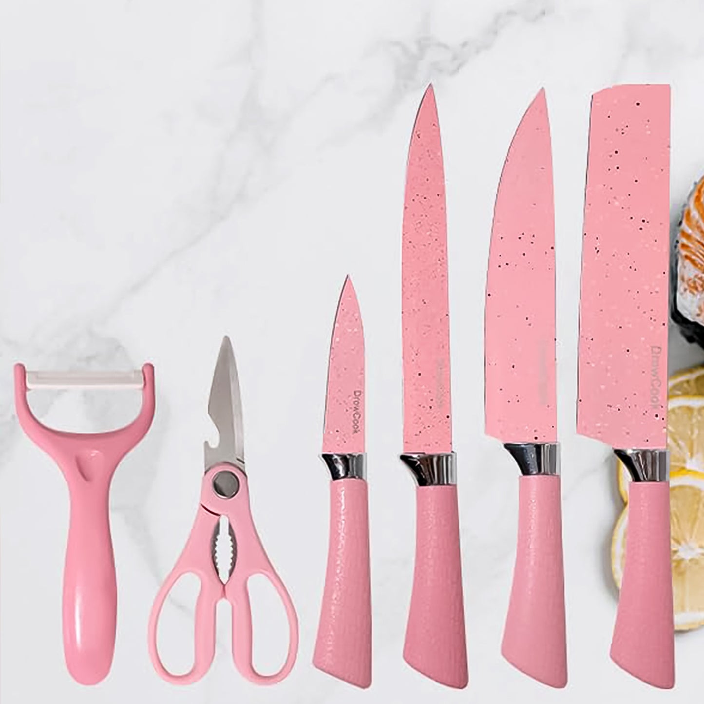Stainless Steel Non Stick Ceramic Coating 6 Pcs Chef Kitchen Knife Set With Scissor Peeler