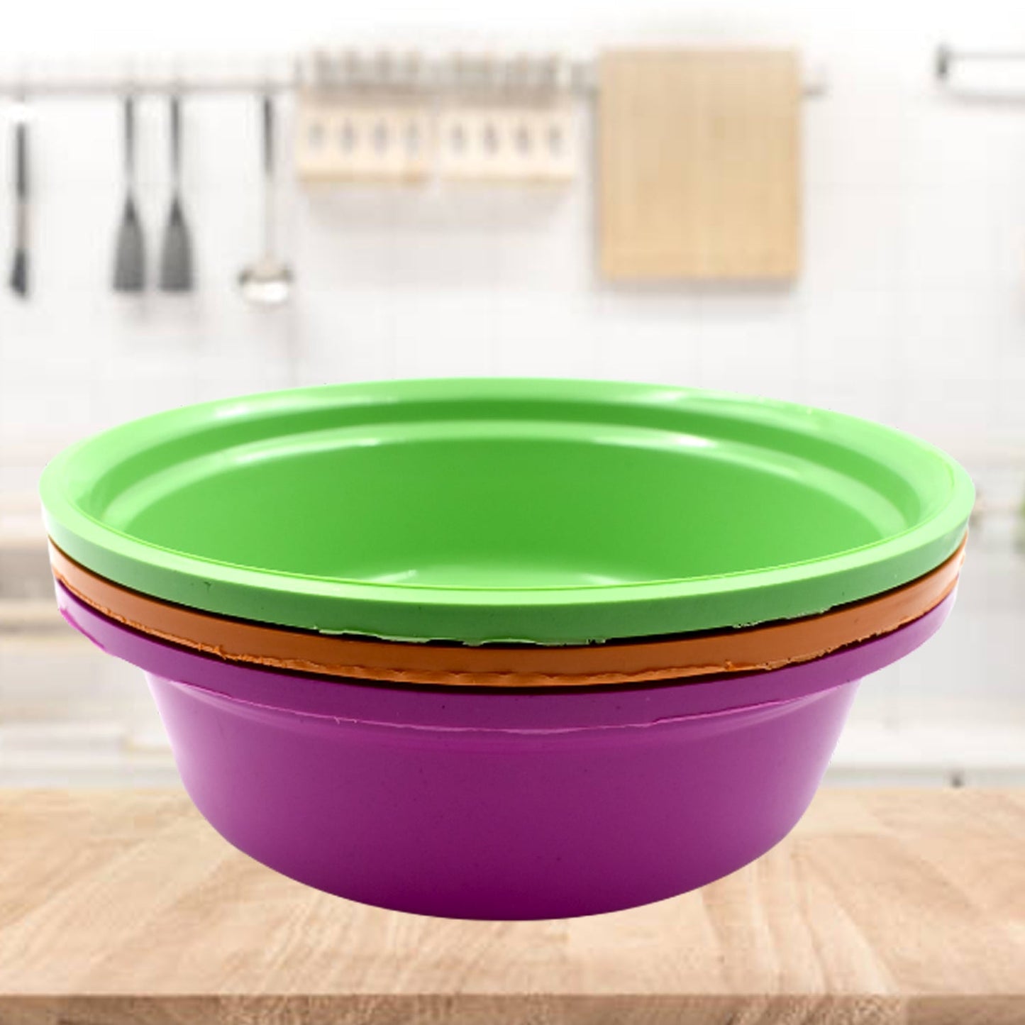2592 Household Storage Plastic Round Bowl Tub Basket Bucket Set - Pack Of 3