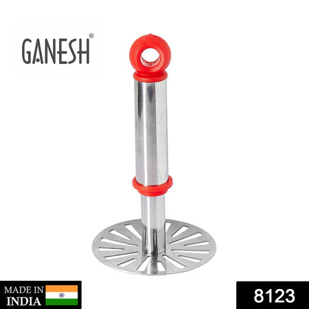 8123 Ganesh Potatopav Bhaji Masher With Plastic Handle Silver Plastic - Oval Pav Masher Potato 1-piece Smasher Handle Multicolor