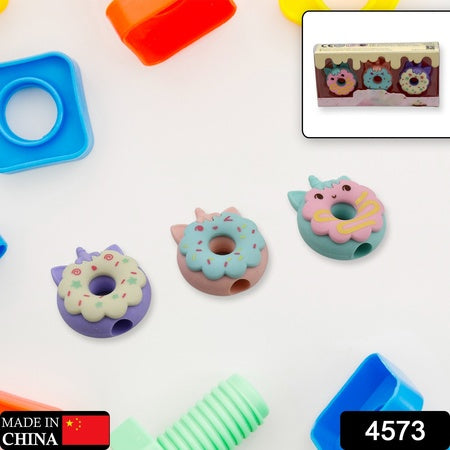 4573 Tree Small Sized Cartoon Themed Non-toxic Donut Erasers School Stationery For Kids - Boys Girls Birthday Gift Return Gift (3pc Set)